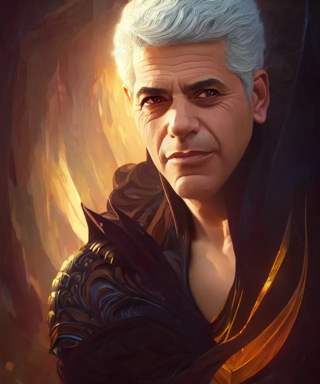 Prompt: Yair Lapid as a fantasy magic man portrait, sci-fi, amber eyes, face, fantasy, intricate, elegant, highly detailed, digital painting, artstation, concept art, smooth, sharp focus, illustration, art by artgerm and greg rutkowski and alphonse mucha