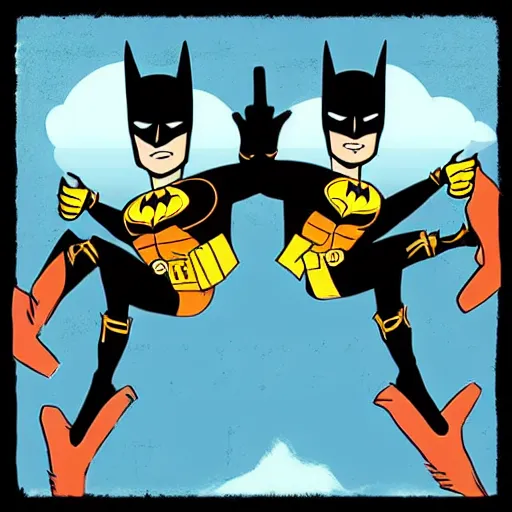 Image similar to batman and robin in the style of wes anderson