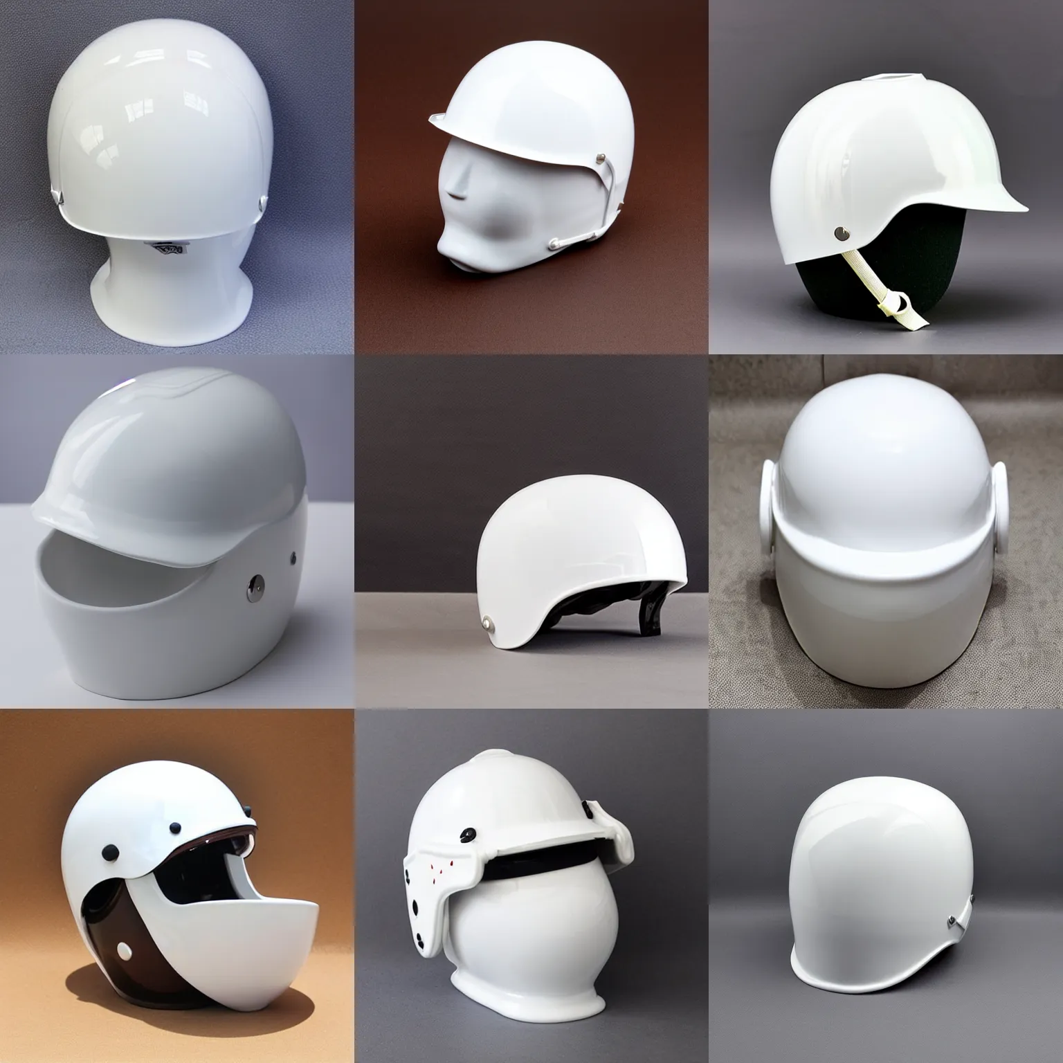 Prompt: white porcelain toilet bowl helmet