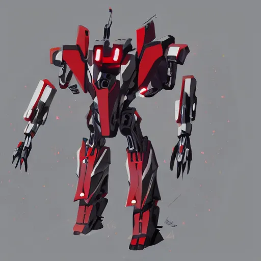 Prompt: bipedal mech red and white accents volumetric light intricate complex machine detailed concept art sharp focus coherent