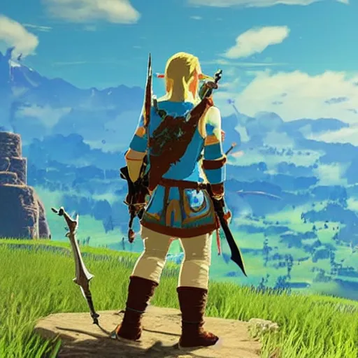 Image similar to screen shot of joe biden starring in zelda:breath of the wild ( video game )