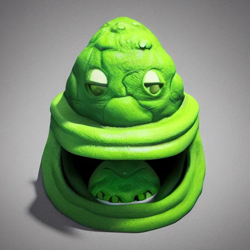 Image similar to a green hat with a monster's head on it, an ambient occlusion render by seuss dr, polycount contest winner, lyco art, rendered in maya, ambient occlusion, contest winner