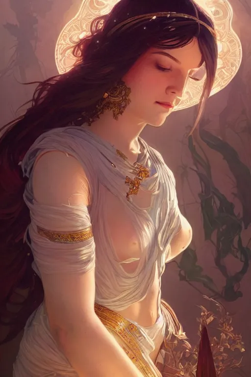 Prompt: can we have a goddess who isn't Caucasian ffs, highly detailed, digital painting, artstation, concept art, smooth, sharp focus, illustration, Unreal Engine 5, 8K, art by Ross Tran and greg rutkowski and alphonse Mucha