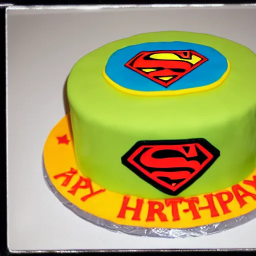 Prompt: cheap superhero birthday cake, kodak film,