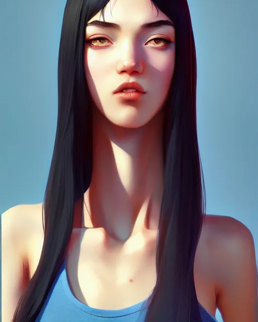 Image similar to full 1 2 0 mm face portrait of a beautiful slender uzbek girl, in tshirt, furious, by saruei and guweiz and ilya kuvshinov and grant morrison and range murata digital art, ultra clear and sharp focus, trending on artstation hq, deviantart, pinterest, unreal engine 5, 4 k uhd image