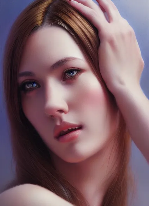 Image similar to photo of a gorgeous young woman in the style of stefan kostic, realistic, sharp focus, 8 k high definition, insanely detailed, intricate, elegant, art by stanley lau and artgerm