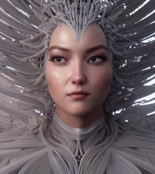 Image similar to beauteous practical sumptuous biomechanical with incredible hair, projected ray traced oled retinal overlays, crystalline masterpiece incrustations, hyperdetailed face, elegant pose, movie still, intricate, octane render, cinematic forest lighting, cgsociety, unreal engine, crepuscular rays, god rays