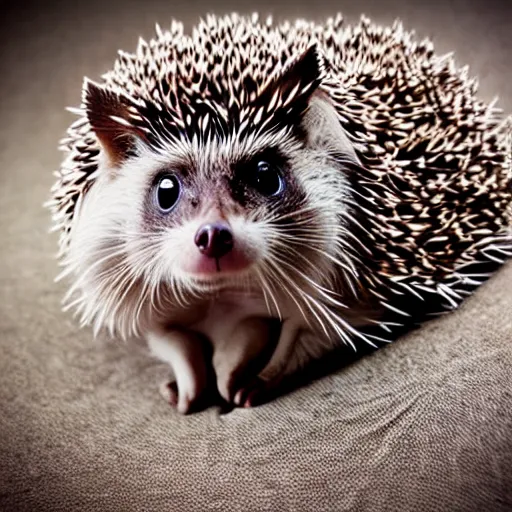 Prompt: a hedgehog - cat - hybrid, animal photography