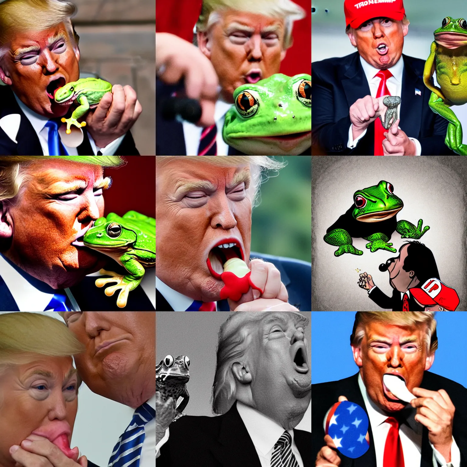 Prompt: donald trump licking a frog