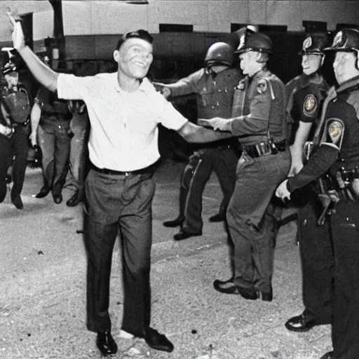 Image similar to Frank Sinatra getting arrested at a riot