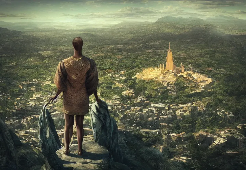 Prompt: “king, looking over his civilization from the top of the hill, digital art, award winning, 4k”