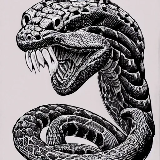 Image similar to a snake with a human face and human arms, serpent, kentaro miura art style