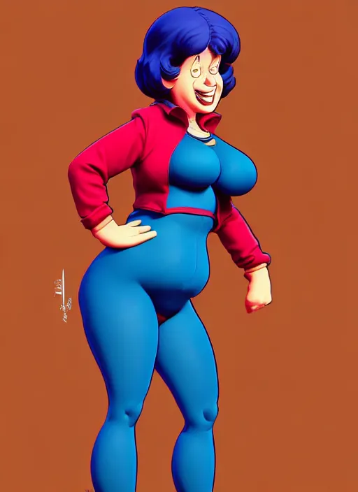 Image similar to the protagonist's mother, jolly, zaftig figure, plump, 1 9 8 0 s fashion tastes, artgerm, artstation trending, archie comics and don bluth animation, quixel megascan, digital 2 d, painterly style, flat illustration, high contrast