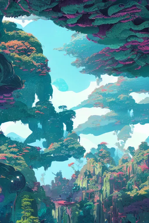 Prompt: Landscape from the Movie Avatar, artstation winner by Victo Ngai, Kilian Eng and by Jake Parker, vibrant colors, winning-award masterpiece, fantastically gaudy, aesthetic octane render, 8K HD Resolution