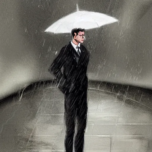 Prompt: concept art of an elegant attractive man standing in the rain