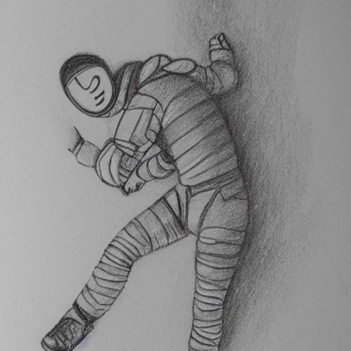 Image similar to a pencil sketch of an astronaut climbing a tall building