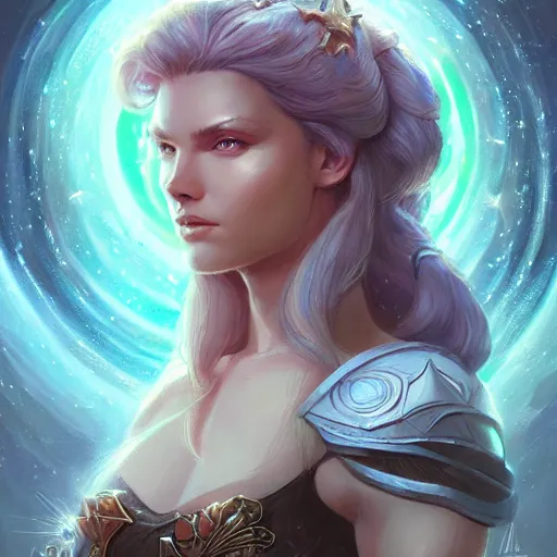 Image similar to star goddess, d & d, fantasy, portrait, highly detailed, digital painting, trending on artstation, concept art, sharp focus, illustration, art by artgerm and greg rutkowski and magali villeneuve