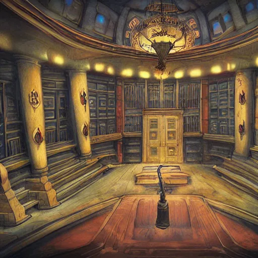 Image similar to eldritch legislature, fantasy illustration, realistic colorful photography, interior, hyperrealism