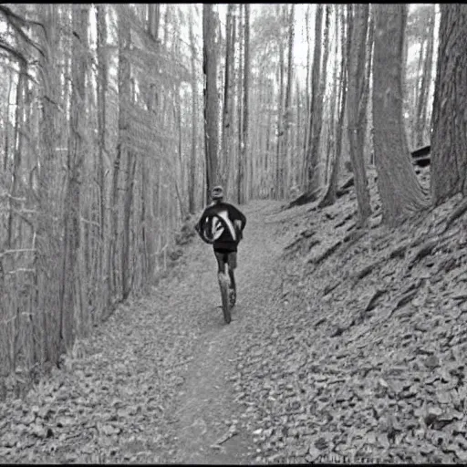 Image similar to chris hanson caught on a grainy trail cam, black and white