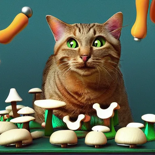 Image similar to cat like mushrooms, cat - faced mushroom, trending on instagram, stop motion, sumerian, rendered in corel art, pixar