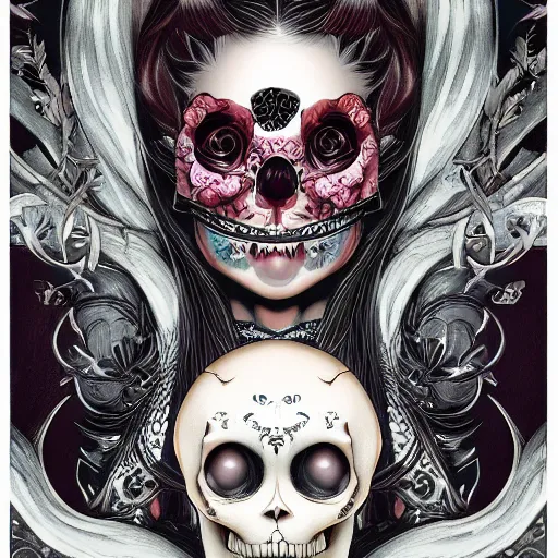 Image similar to portrait of a manga anime girl skull face detailed highres 4k by Trevor Brown and James Jean pop art nouveau