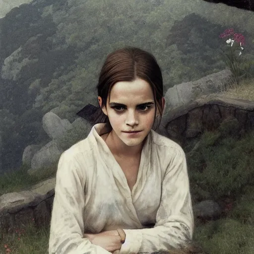 Image similar to emma watson by by Hasui Kawase by Richard Schmid