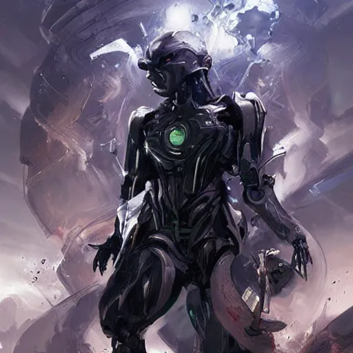 Image similar to robot villain from the future by raymond swanland, highly detailed