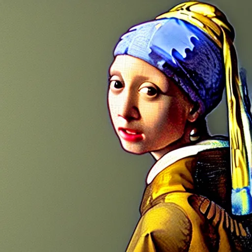 Image similar to a colorful girl with high detail smiles sweetly, in the style of Girl with a Pearl Earring by Johannes Vemeer, masterpiece, old master, grand master