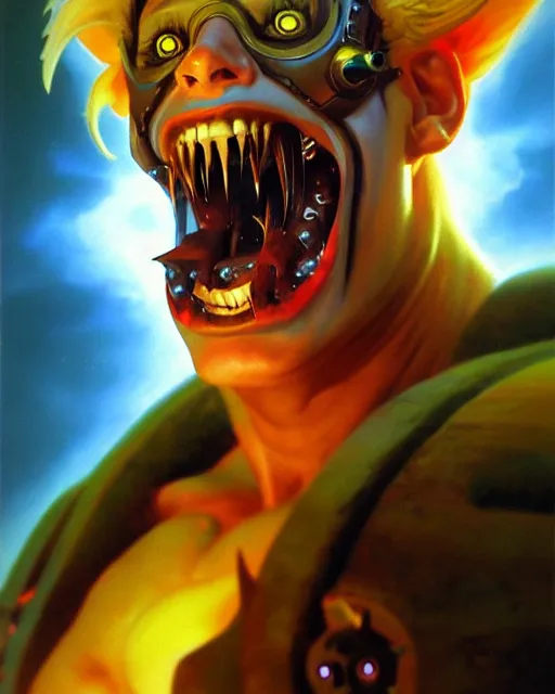 Image similar to junkrat from overwatch, fantasy art, sci - fi art, radiant light, caustics, by boris vallejo