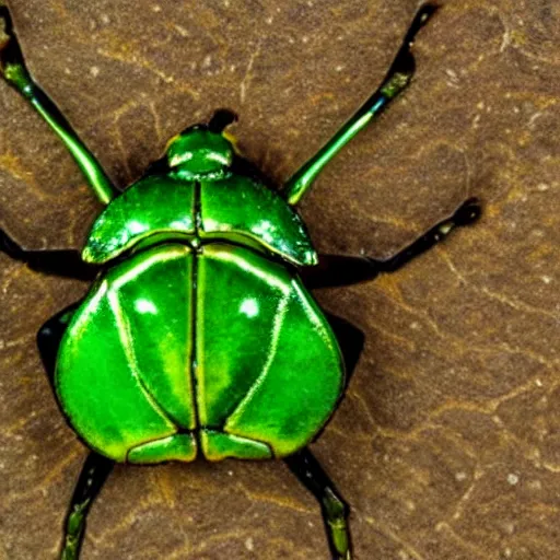 Image similar to hybrid of green beetle and turtle, photorealistic, close - up