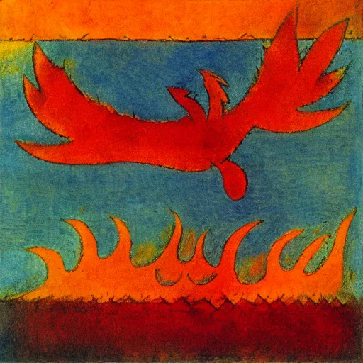 Image similar to phoenix in fire by Paul Klee