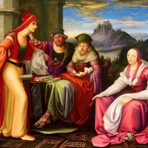 Prompt: a renaissance gypsy telling fortunes