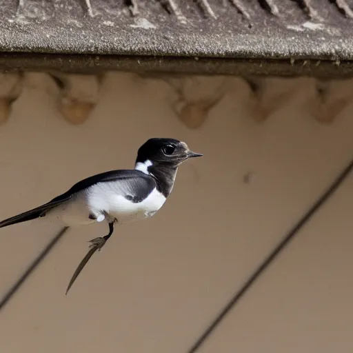 Prompt: a picture of a house martin wearing dr marten boots