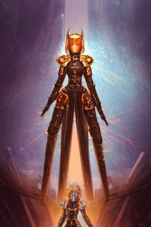 Prompt: portrait holy and mythical futuristic knights of Zodiac girl, golden and copper armor, in futuristic heavily raindrop ruin tokyo rooftop cyberpunk night, ssci-fi, fantasy, intricate, very very beautiful, elegant, neon light, highly detailed, digital painting, artstation, concept art, human anatomy, soft light, hdri, smooth, sharp focus, illustration, art by tian zi and craig mullins and WLOP and alphonse mucha