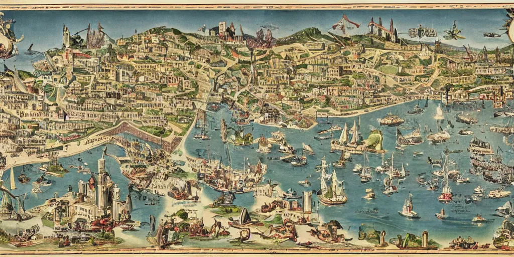 Image similar to map of the city of genoa medieval vintage great looking with sea monsters