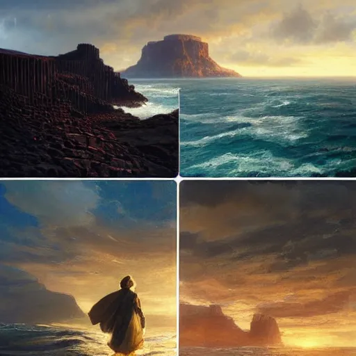 Prompt: a giant human at the giants causeway, by jessica rossier, by greg rutkowski, by anders zorn, by greg manchess, beautiful cinematic light