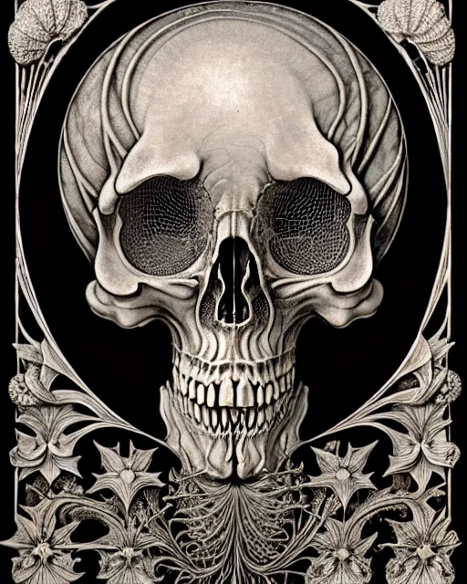 Image similar to art forms of nature by ernst haeckel, memento mori by arthur rackham, ornate antique porcelain beautiful skull mask, ultrasharp, photorealistic, hyperdetailed, octane render, polished, art nouveau, neo - gothic, gothic, intricate ornamental organic filigree, art nouveau botanicals, art forms of nature by ernst haeckel, horizontal symmetry, symbolist, visionary