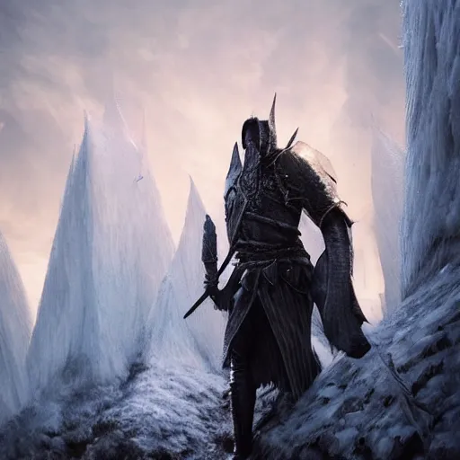 Prompt: cold portrait of pointy ice spikes rising from the ground, ice spikes in bodies of knights, epic fantasy style, in the style of greg rutkowski, trending on artstation, unreal engine, octane render