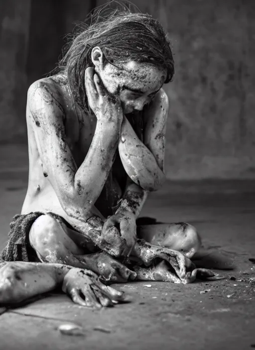 Image similar to poor, suicide, rope, sweat, chair, feet, finger, cried, hurt, blood, trash. highly details, 4 k, uhd, most incredible modern photography awards, anna forsterling, saul bromberger, hoang long ly, yulia nevskaya, suzanne engelberg, dale odell,