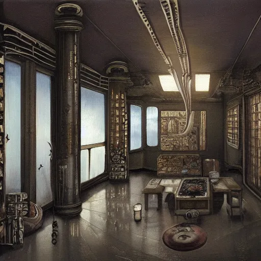 Prompt: detailed painting of a japanese street interior room with celestial ephemeral ornaments and hr giger architecture, artstation, h. r giger, cinematic