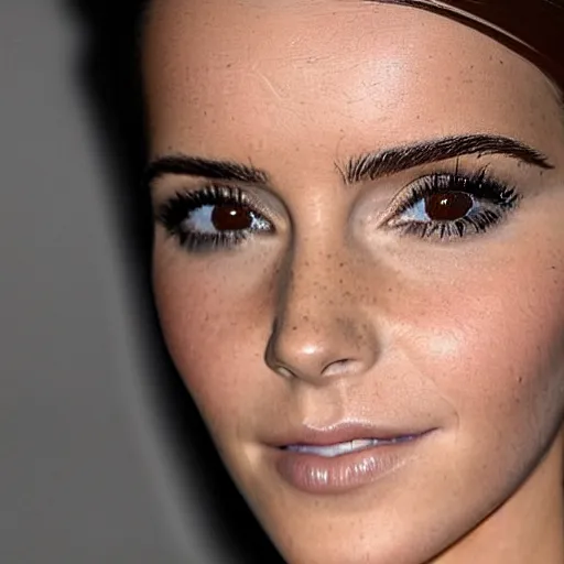 Image similar to a woman who is a genetic combination of kim kardashian and emma watson face and upper - body focus