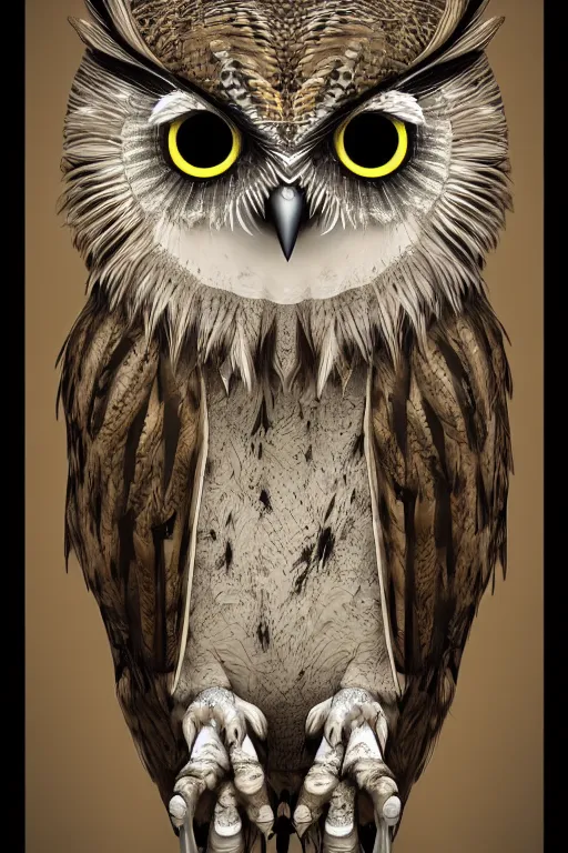 Image similar to an owl made from bones, symmetrical, digital art, sharp focus, trending on art station