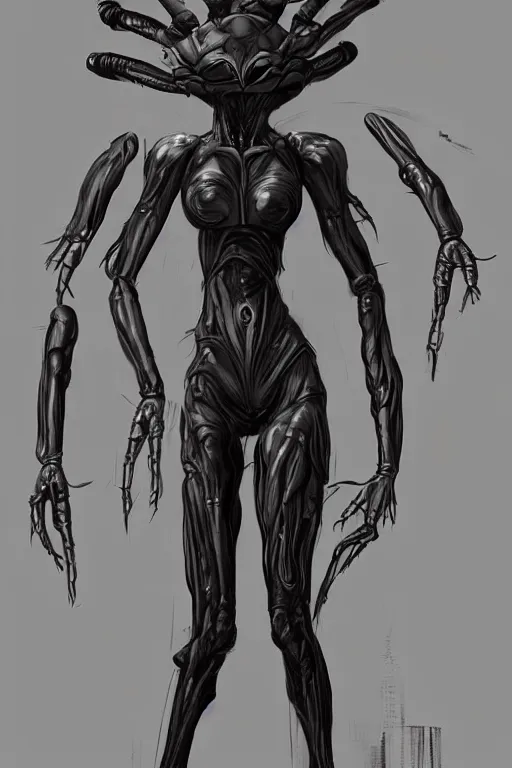 Image similar to full body alien female concept art, humanoid form, insect based, digital art, in the style of ben lol, brian sum, ramil sunga, herbert lowis, furio tedesschi, christopher cao, frederic daoust, joe botardo, artstation, pinterest, deviantart, photoshop, unreal engine