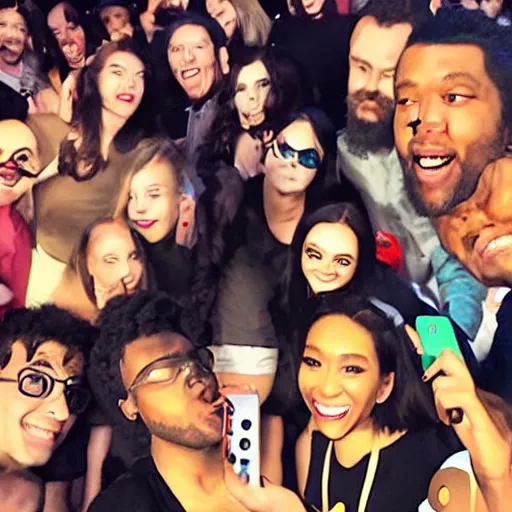 Prompt: Cartoon Network cast making selfie