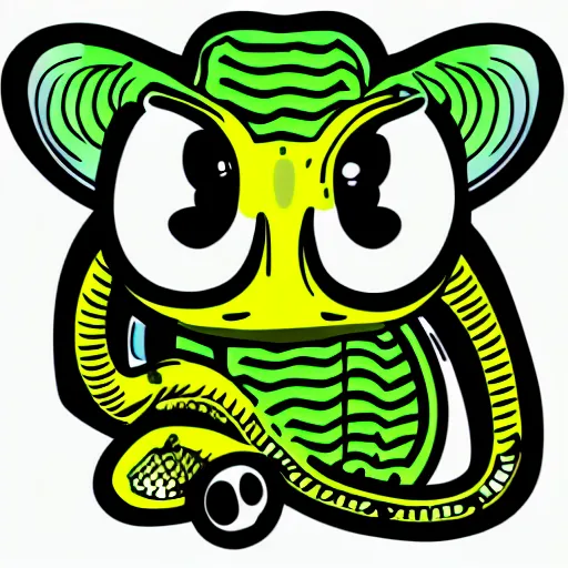 Image similar to a python with huge eyes, neon vector graphic three color professional