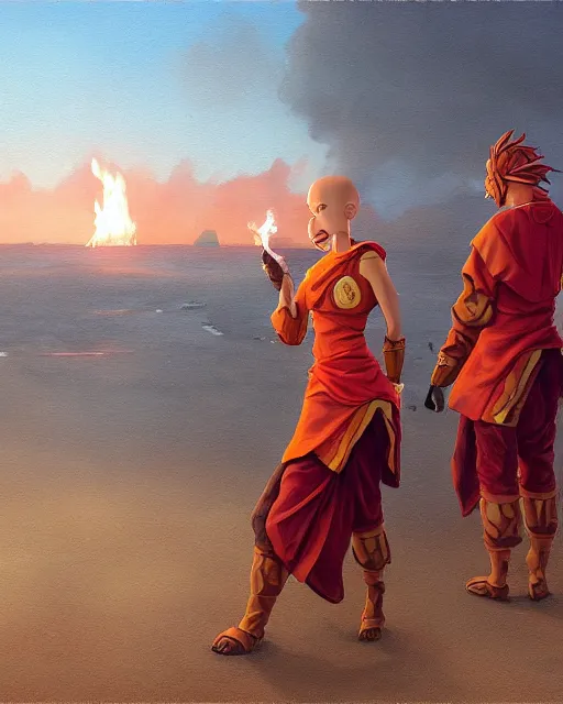 Image similar to [ [ [ [ [ [ squidward ] ] ] ] ] ] wearing fire nation clothing and practicing firebendingoutside at susnset, oil painting, highly detailed, intricate, hd, sharp focus, photorealistic, by moebius and greg rutkowski, trending on artstation, trending on cgsociety, realistic shading and lighting