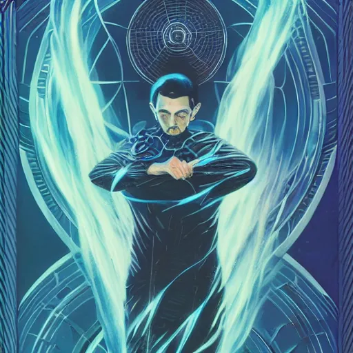 Prompt: elden ring themed majestic futuristic visionary inventor nikola tesla tarot crad by sachin teng, artgerm, darius zawadzki, masterpiece, organic painting, matte painting, technical geometrical drawing shapes, lightning electricity coil, hard edges, graffiti, high quality art by sachin teng, artstation trending