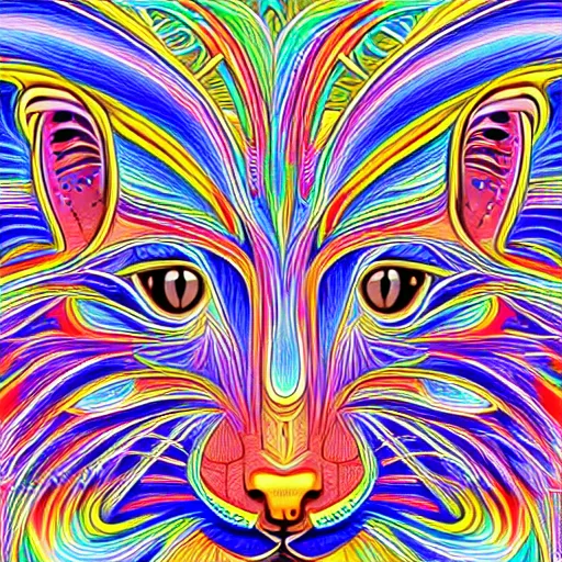 Image similar to a symmetrical portrait illustration of a colorful cute cat hand drawn sketch on artstation 4 k intricate extremely detailed digital art by alex grey
