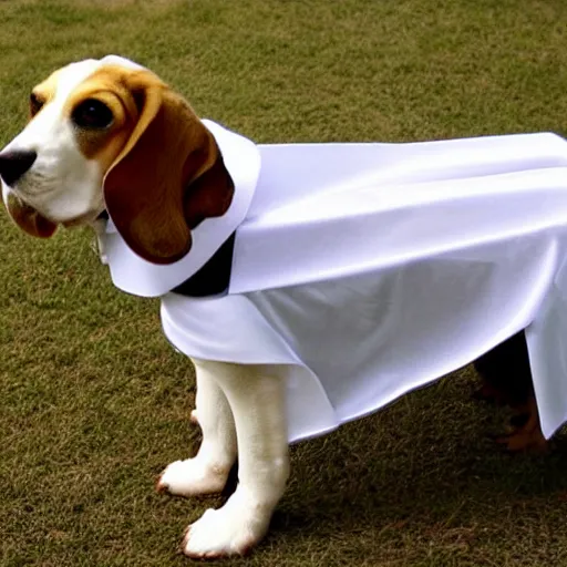 Prompt: Beagle dressed up as an angel.