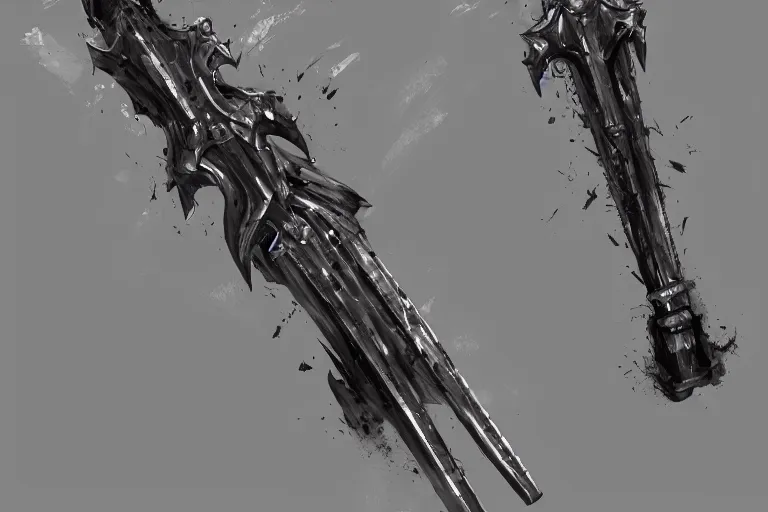 Prompt: chainsaw sword, weapon concept art, heavy linework, painterly, trending on artstation